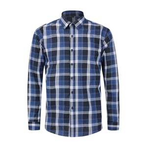 Effen overhemd met revers en lange mouwen voor heren, geruit donkerblauw