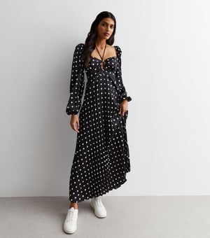 Polka Dot geplooide uitgesneden maxi-jurk