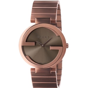 Gucci YA133317 In elkaar grijpende bruine wijzerplaat Unisex horloge