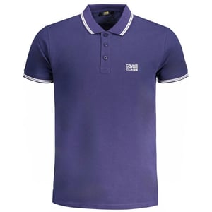 Cavalli Class Polo Shirt Navy Blauw met Witte Logo en Tipped Kraag