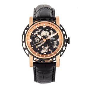 Reign Stavros automatisch skelet horloge met leren band