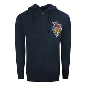 Cavalli Class Diamond-logo marineblauwe hoodie met rits