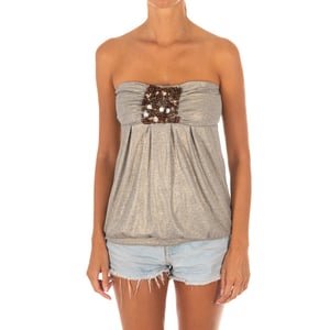 Dames-Mouwloos T-shirt met wijd gebreid topeffect 10DMT0084