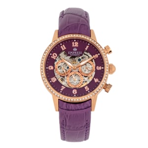 Keizerin Beatrice Automatische Skeleton Wijzerplaat Horloge met Leren Band en Dag/Datum