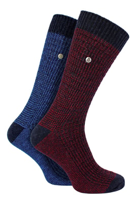 Heren Katoenen Dress Sokken | Jeep | Midgewicht Gebreide Spirit Sokken, Casual Geribbelde Patroon Iedere Dag Sokken - Marineblauw / Paars