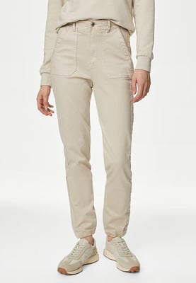 M&S Collection Dames Katoenmix Slim Fit Enkel Grazer Joggers Beige