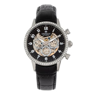 Empress Beatrice automatisch skelet wijzerplaat horloge met lederen band met dag/datum