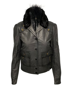 Gucci Jacket met Bontkraag Detail in Zwart Leer