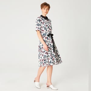 Fit-en-flare bladeren Printjurk met brede riem