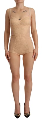 Dolce & Gabbana Dames Beige Nylon Bloem Lace Bodysuit