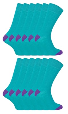 12 Paar Multipack Heren Zwarte Katoenen Sokken | Sock Snob | Ademend Crew Sokken met Verstevigde Hiel en Troffel - Blauwgroen