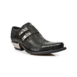 New Rock reliëf Python zwart lederen gesp schoenen-7934-S2