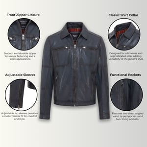 Heren Blauw Klassiek Leren Bikerjack - Bettles