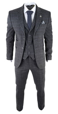 Heren Grijs Ruit 3-delige Tweed Pak Peaky Blinders 1920s Gatsby Aangepast Fit