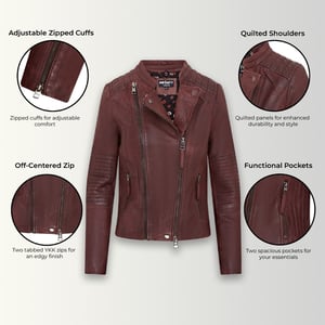 Dames bordeaux leren bikerjack - Delhi