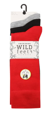Wild Feet - Set van 3 bamboesokken voor heren | Vlak - Rood / Grijs