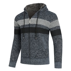 Heren Winter Transitie Cardigan met Capuchon Gevoerde Grof Gebreide Capuchon Warme Jas Blauw