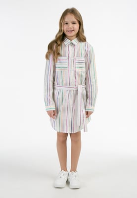 Mymo Overhemd blouse jurk Meisje Witte veelkleurige strepen