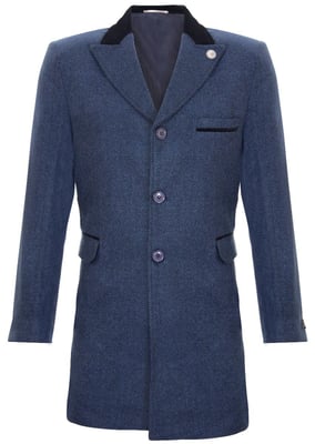 Heren 3/4 lange marineblauwe Crombie overjas jas visgraat tweed jas Peaky Blinder