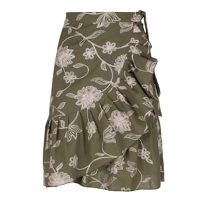 Olijf Geborduurde Bloemen Wikkel Ruffle Rok