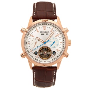 Heritor automatisch Wilhelm semi-skelet lederen band horloge met dag/datum