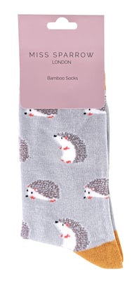 Miss Sparrow - Dames Animal Design BamboeSokken - Hedgehog (Zilver)