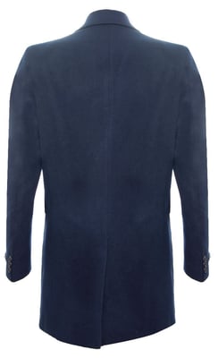 Lange marineblauwe wollen slim-fit overjas voor heren