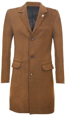 Lange bruine wollen slim-fit overjas voor heren