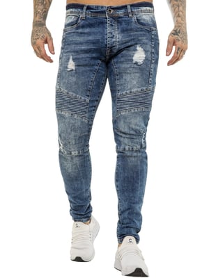 Enzo | Heren Skinny Stretch Biker Denim Jeans - Blauw