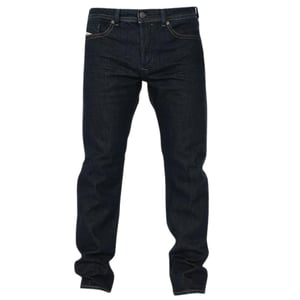 Diesel Buster-X bruine badge taps toelopende donkerblauwe jeans