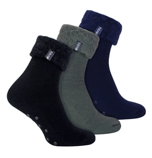 THMO 3 Paar Heren Pantoffel Bed Sokken met Grip | Fleece Thermische Loungesokken - Diverse