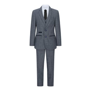 3-delig blauw tweed geruit vintage retro pak voor jongens