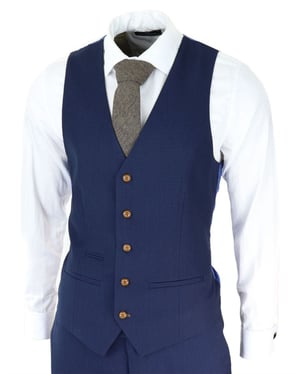 Heren 3-delig marineblauw Birdseye klassiek pak