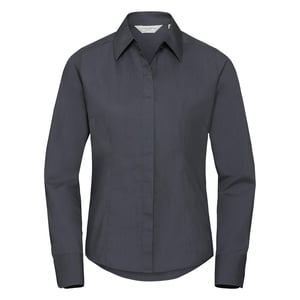 Russell Collectie Dames/Dames Lange Mouwen Poly-Katoen Gemakkelijk Onderhoud Gepaste Poplin Shirt (Konvooi Grijs)