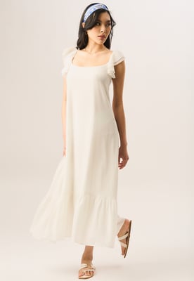 Maxi-jurk met korte mouwen en ruches