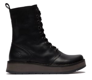 Fly London Dames Zwart RAMI043 Casual Leren Veter Enkellaarsjes