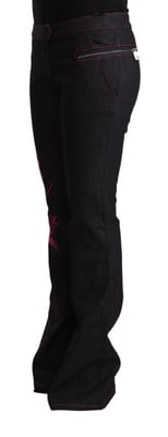 Exte Dames Zwarte Katoen Stretch Middelhoog Taille Flared Denim Jeans