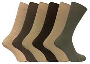 Set van 6 geribbelde, ademende herensokken van 100% katoen - Bruin