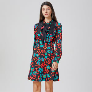 Mini-jurk met Ascot-strik en bloemenprint
