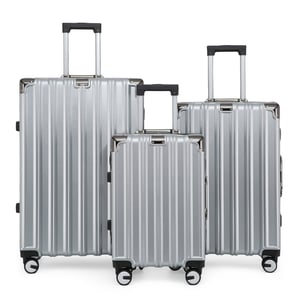 Hardshell Zilveren Kofferset Robuuste 8 Wiel Bagage Cabine Tas