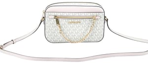 Michael Kors Dames Jet Set Item Grote Oost-West Signature Leren Ritssluiting Ketting Schoudertas (Vanilla PVC/Powder Blush)
