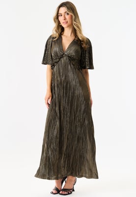 Zwarte metallic plisse maxi jurk