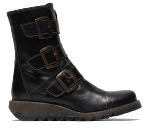 Fly London Dames Zwarte SCOP110 Chelsea Leren Enkel Rits Biker Laarzen