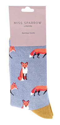 Miss Sparrow - Dames Animal Design BamboeSokken - Fox (Blauw)