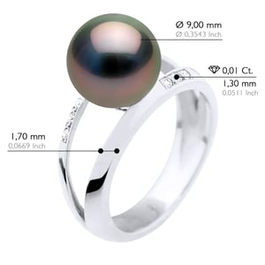 Ring Sieraad 0,06 Cts - Wit Goud - Echte Gecultiveerde Tahiti Parels Rond 9-10 mm