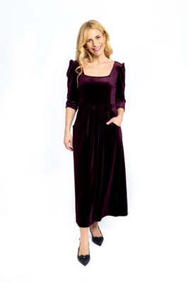 Fluwelen midi-jurk - bordeauxrood