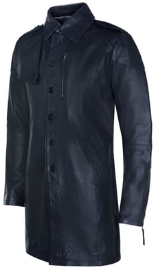 Zachte lange militaire trenchcoat van noodlijdend leer