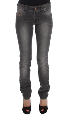 John Galliano Slim Fit Stretch Jeans met grijze wassing en katoenmix.