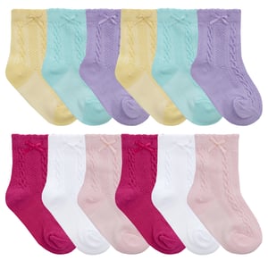 Sock Snob - 12 Paar Tick Tock Baby Kabelsokjes met Strik voor Jongens & Meisjes - Diverse