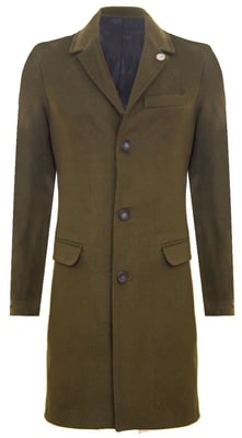Lange olijfwollen slim-fit overjas voor heren